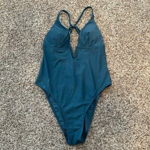 Cupshe Deep V Neck Crisscross One Piece Swimsuit Deep Blue Women's Size Medium